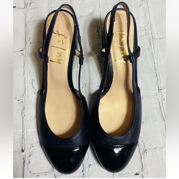 French Sole FS/NY Tuckernuck Slingback Baton Leather Heels Navy/Black Size 7.5 - Picture 6 of 10